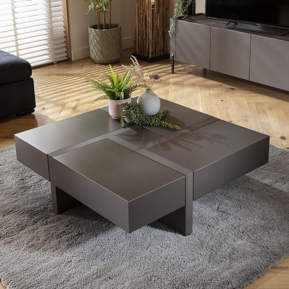 Guido Square Coffee Table with Storage Space Grey 100cm