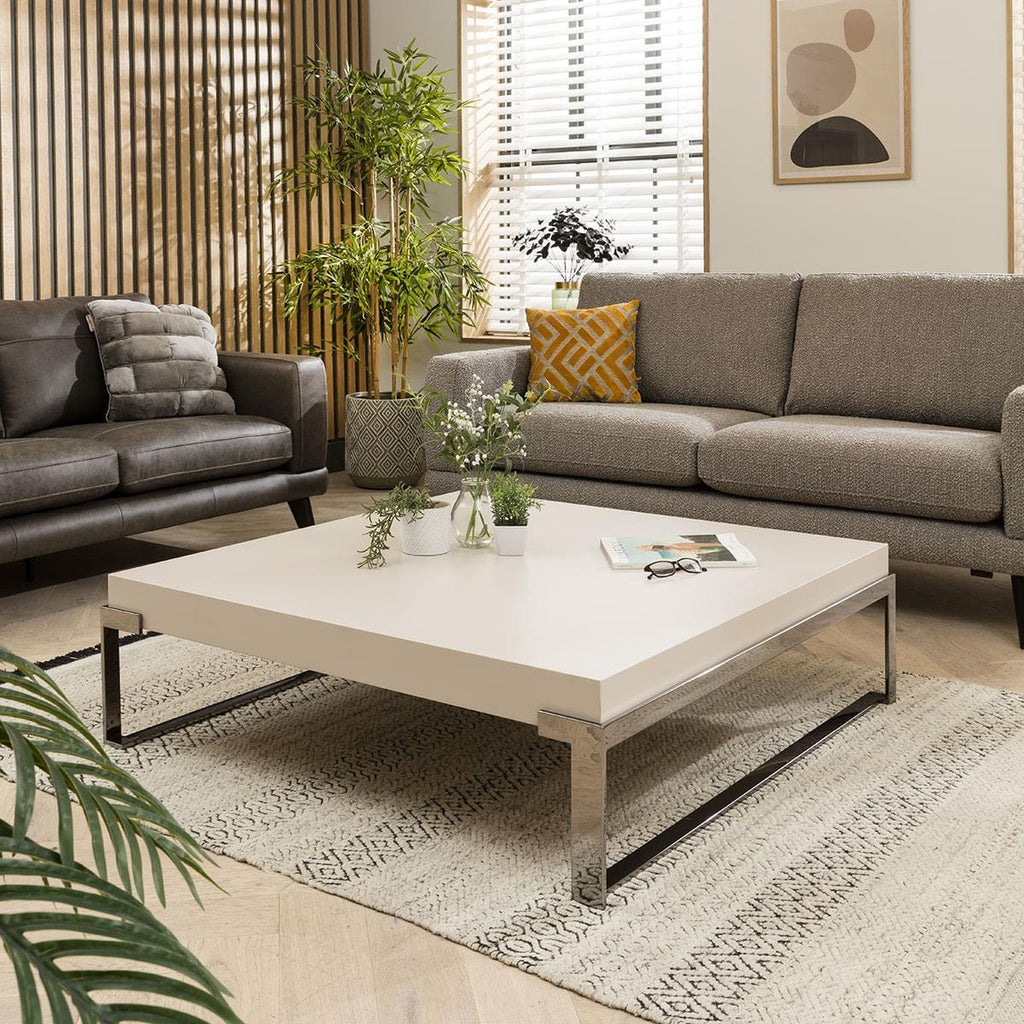Large Square Modern Coffee Table - Chalk Matte Premium Finish 120x120cm