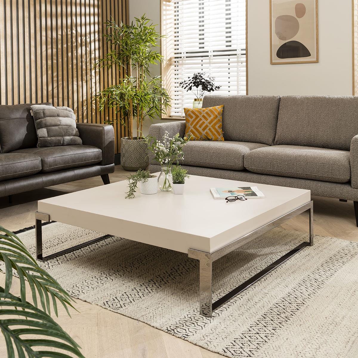 Large Square Modern Coffee Table - Chalk Matte Premium Finish 120x120cm