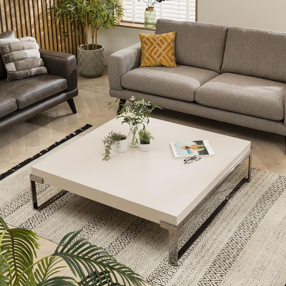 Large Square Modern Coffee Table - Chalk Matte Premium Finish 120x120cm