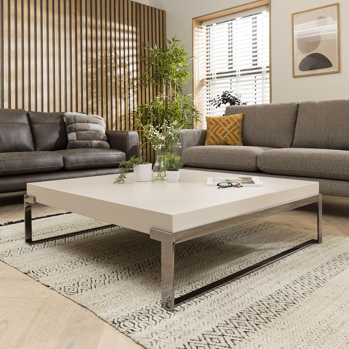 Large Square Modern Coffee Table - Chalk Matte Premium Finish 120x120cm