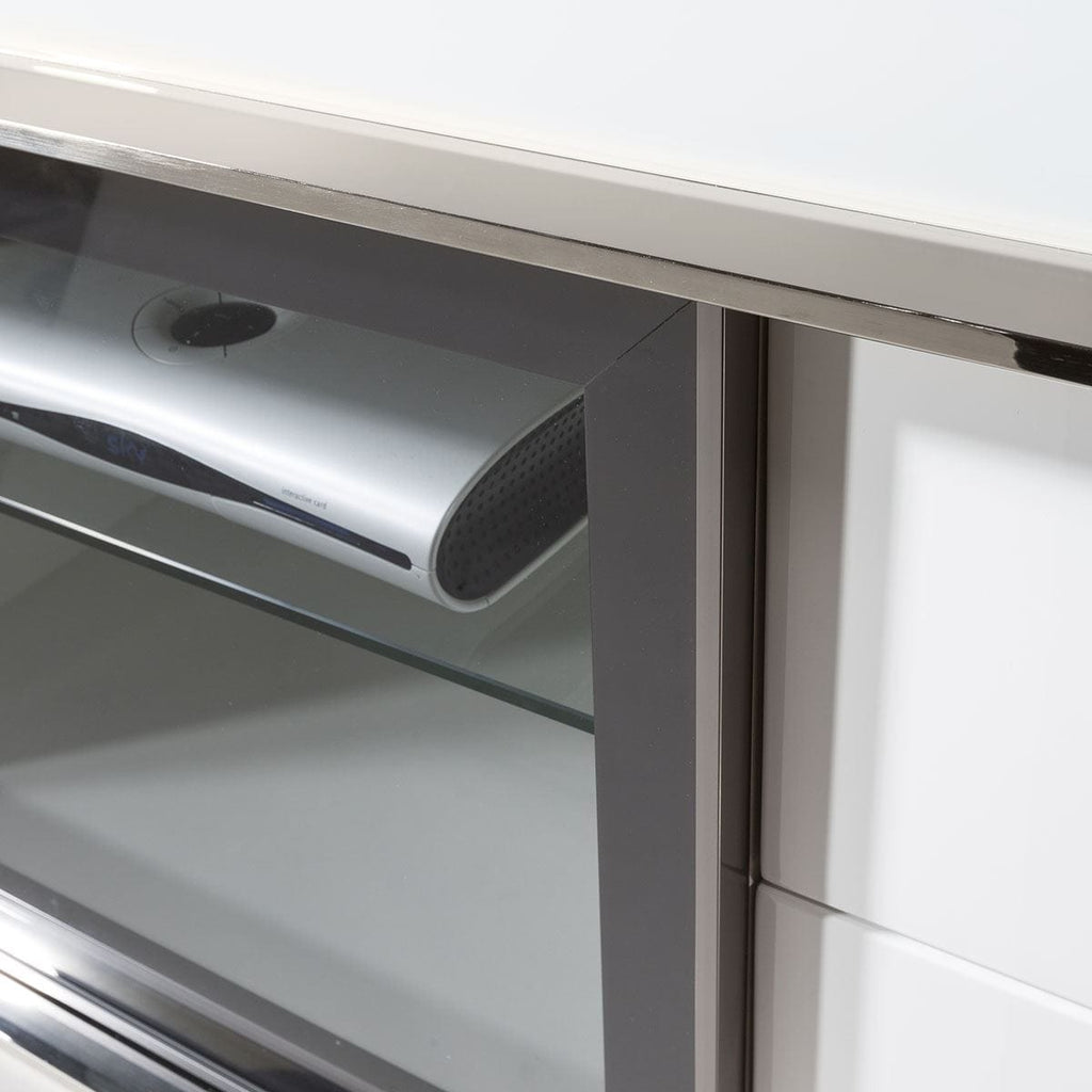 Large TV Cabinet Stand White Gloss and Chrome Modern Quatropi 233 New