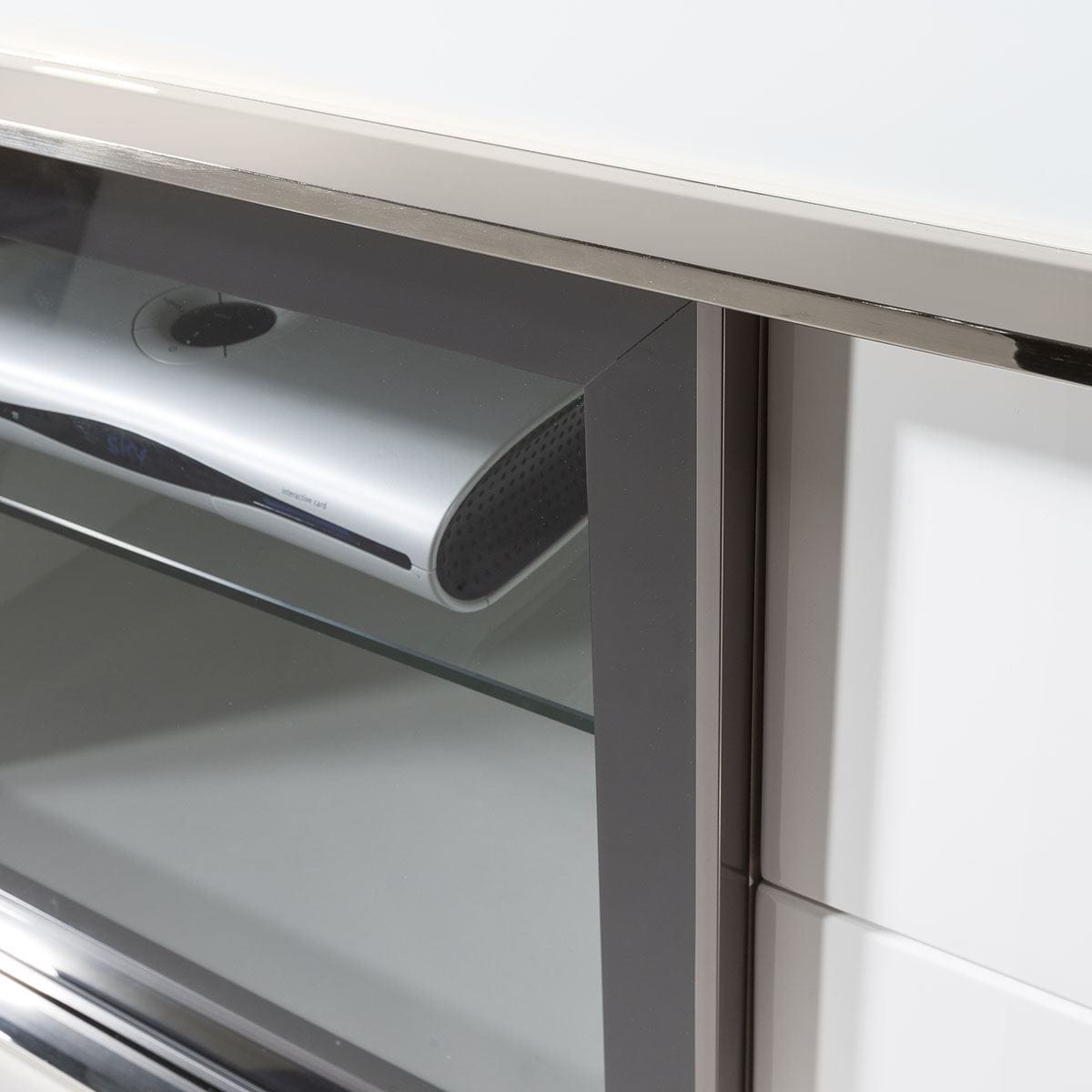 ExDisplay Large TV Cabinet Stand White Gloss and Chrome Modern Quatropi 233