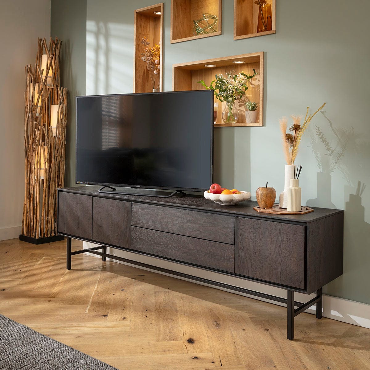 Grado Large TV Stand Cabinet Media Unit Dark Wood 205cm