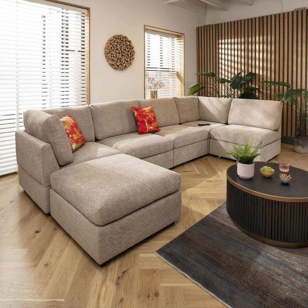 Sully 6 Seater U-Shape Sofa Biscuit Beige Boucle 320x160cm 6L