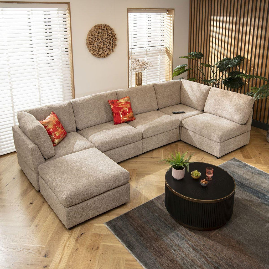 Sully 6 Seater U-Shape Sofa Biscuit Beige Boucle 320x160cm 6L