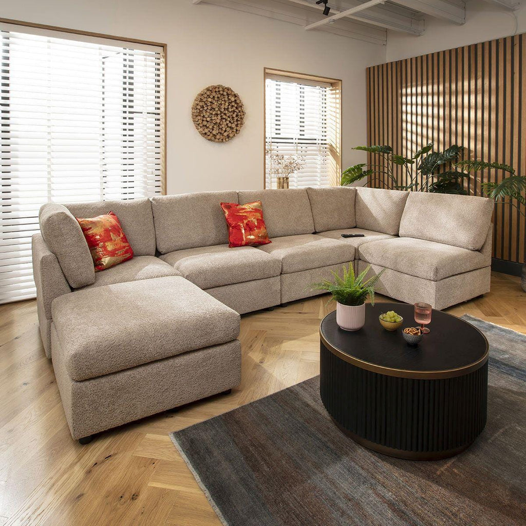 Sully 6 Seater U-Shape Sofa Biscuit Beige Boucle 320x160cm 6L