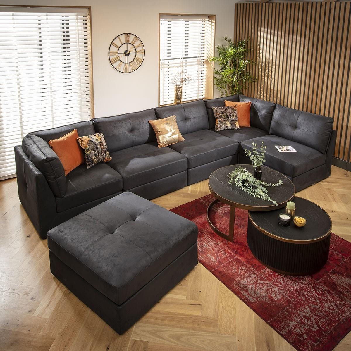 Archie 6 Seater U-Shape Sofa Black 360x180cm 6L