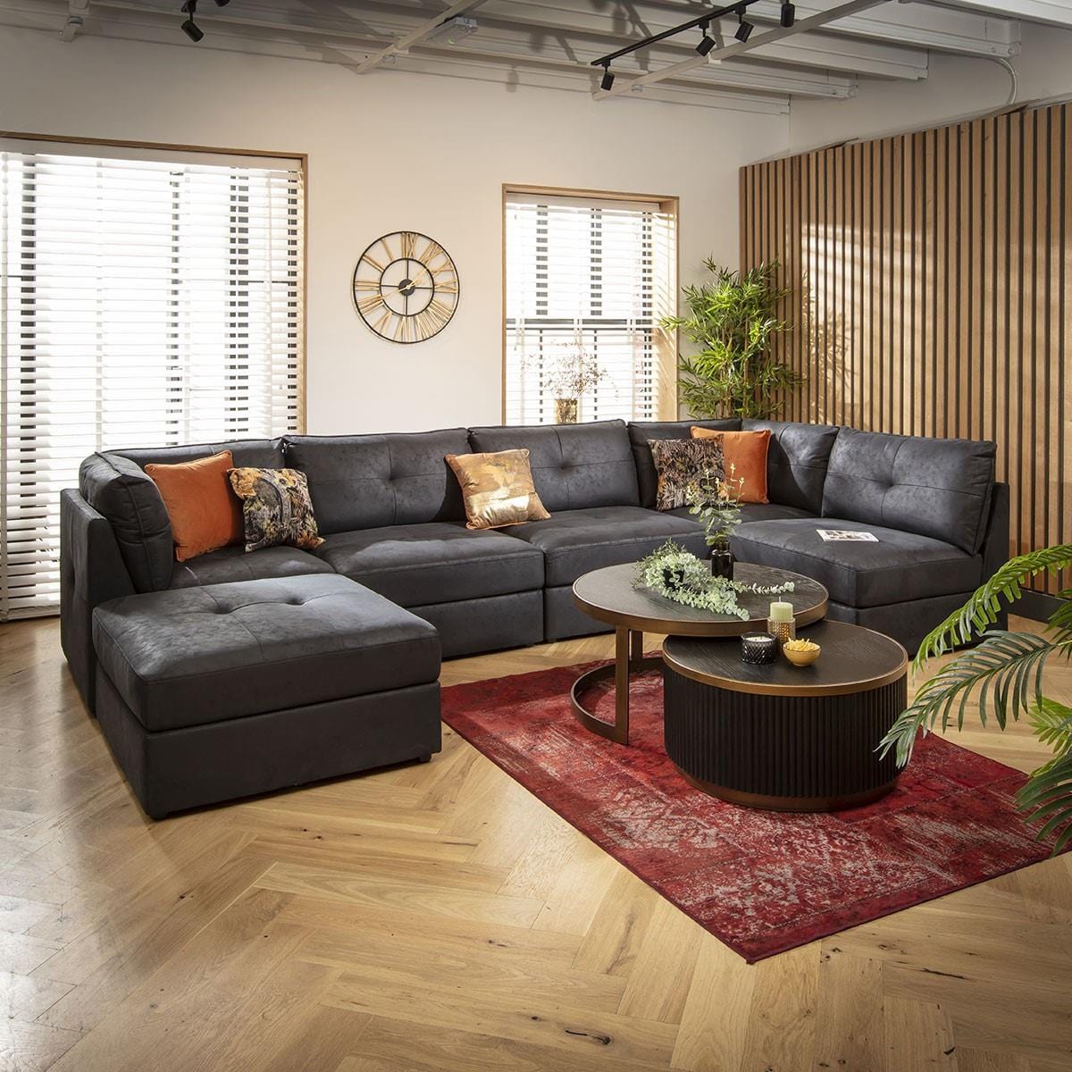 Archie 6 Seater U-Shape Sofa Black 360x180cm 6L