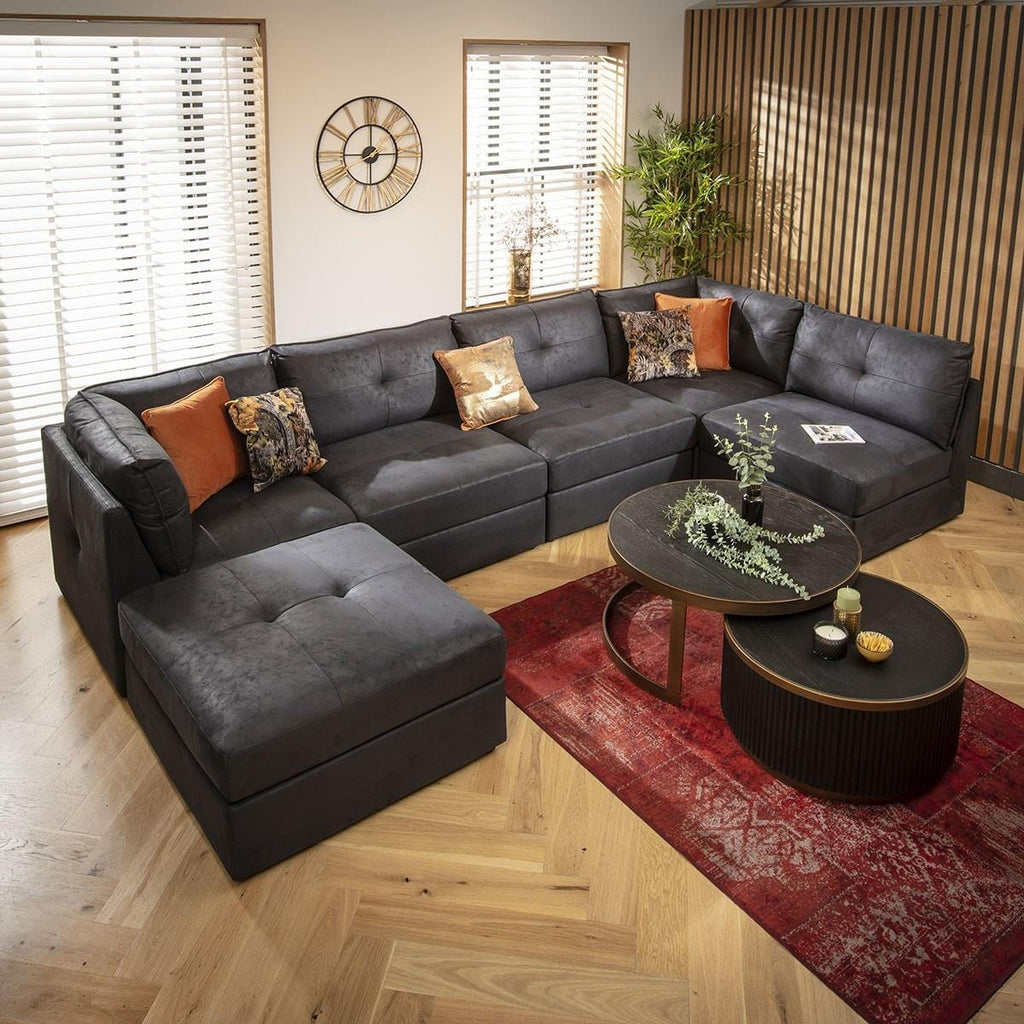 Archie 6 Seater U-Shape Sofa Black 360x180cm 6L