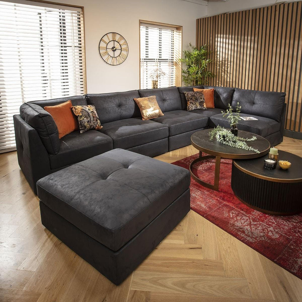 Archie 6 Seater U-Shape Sofa Black 360x180cm 6L