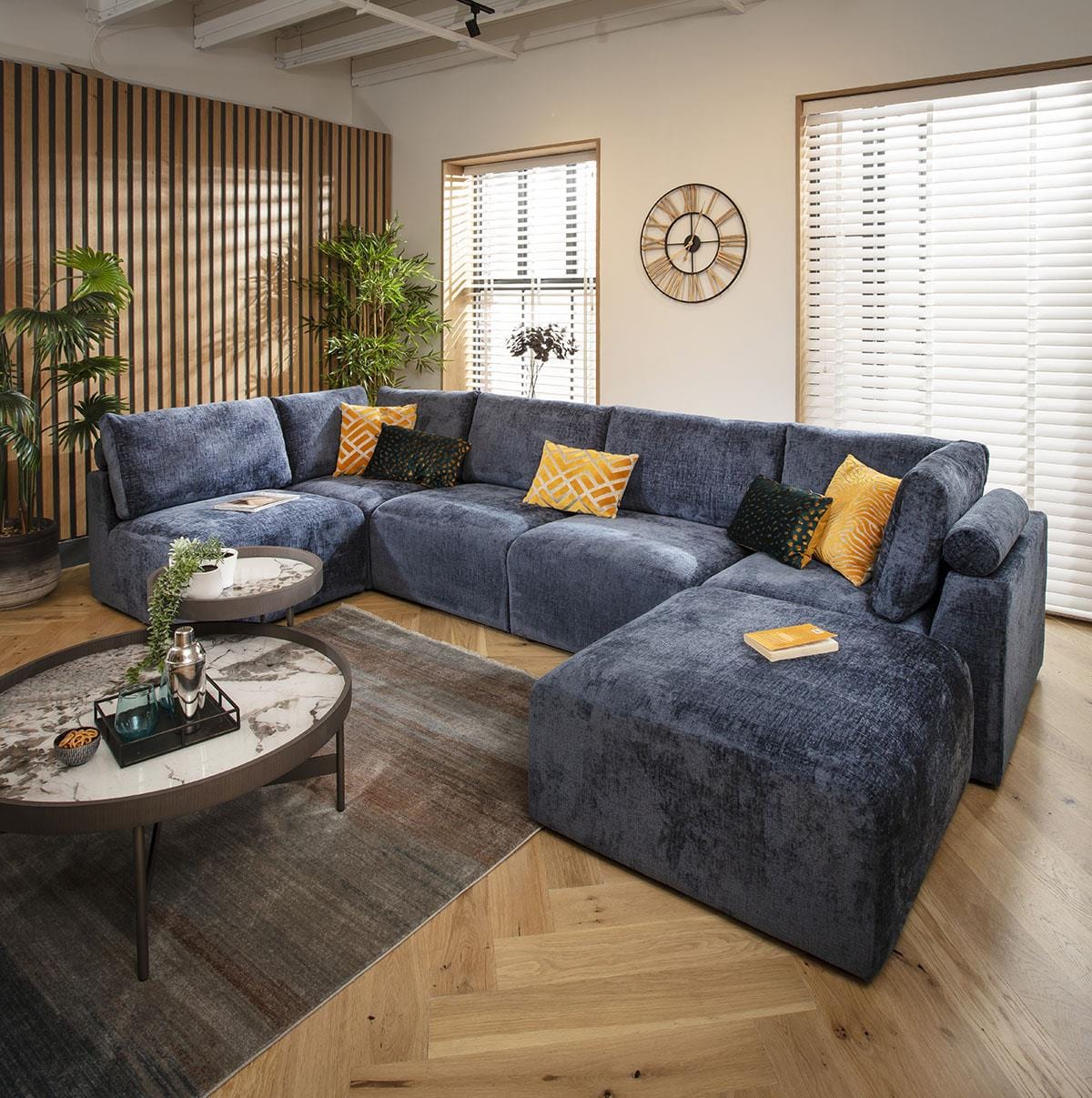 Martha 6 Seater U-Shape Sofa Blue Chenille 348x176cm 6L