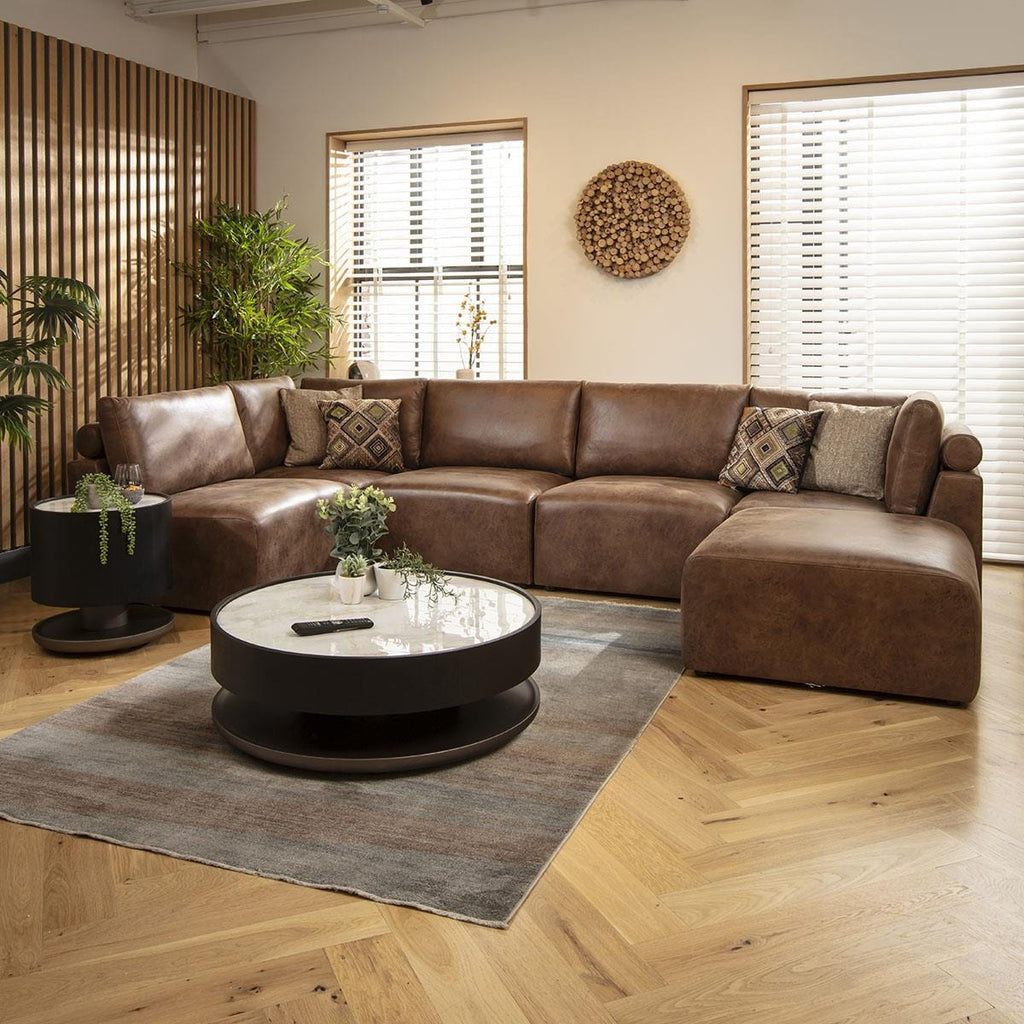 Martha 6 Seater U-Shape Sofa Antique Brown 348x176cm 6L