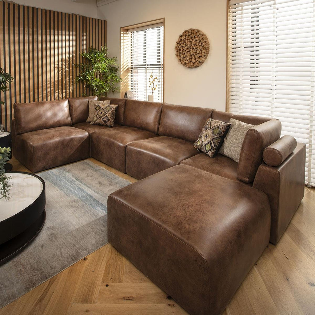 Martha 6 Seater U-Shape Sofa Antique Brown 348x176cm 6L