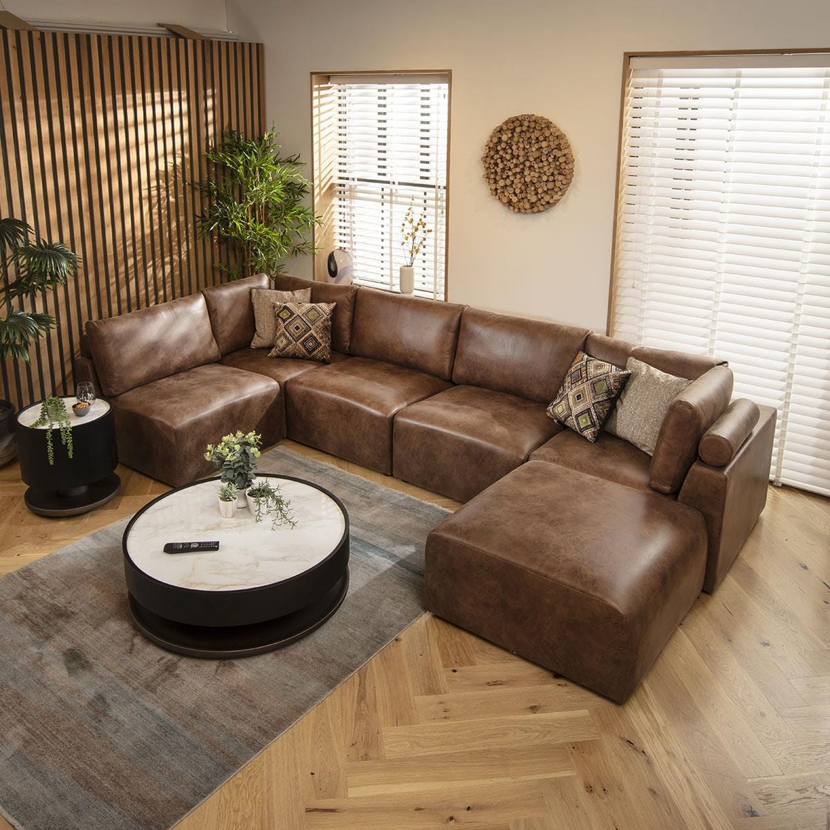 Martha 6 Seater U-Shape Sofa Antique Brown 348x176cm 6L