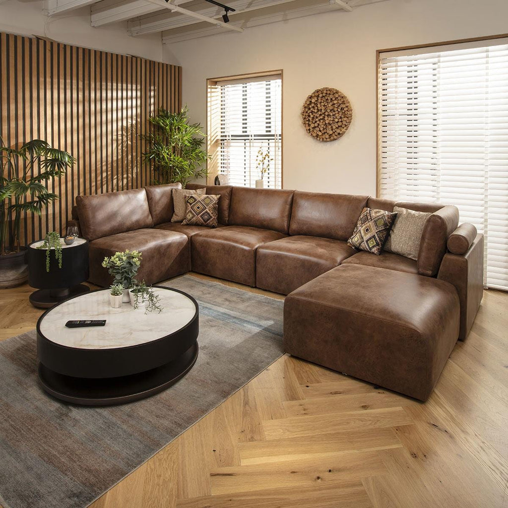 Martha 6 Seater U-Shape Sofa Antique Brown 348x176cm 6L