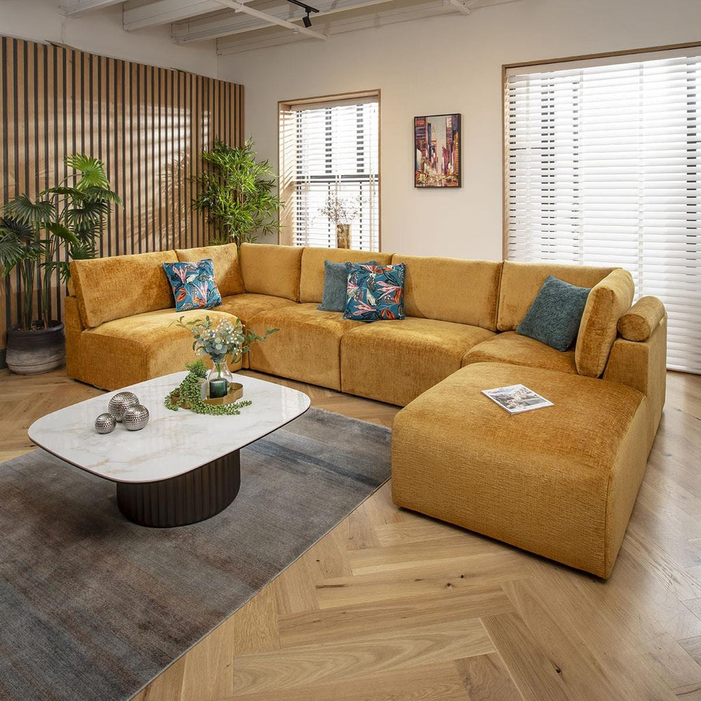 Martha 6 Seater U-Shape Sofa Mustard Chenille 348x176cm 6L