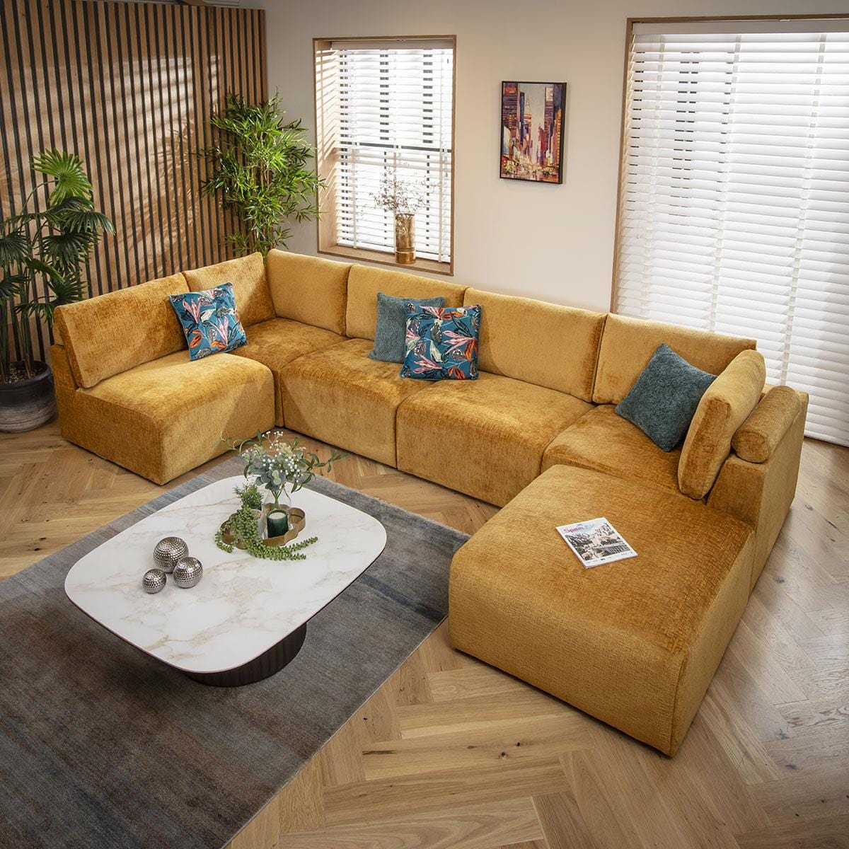 Martha 6 Seater U-Shape Sofa Mustard Chenille 348x176cm 6L