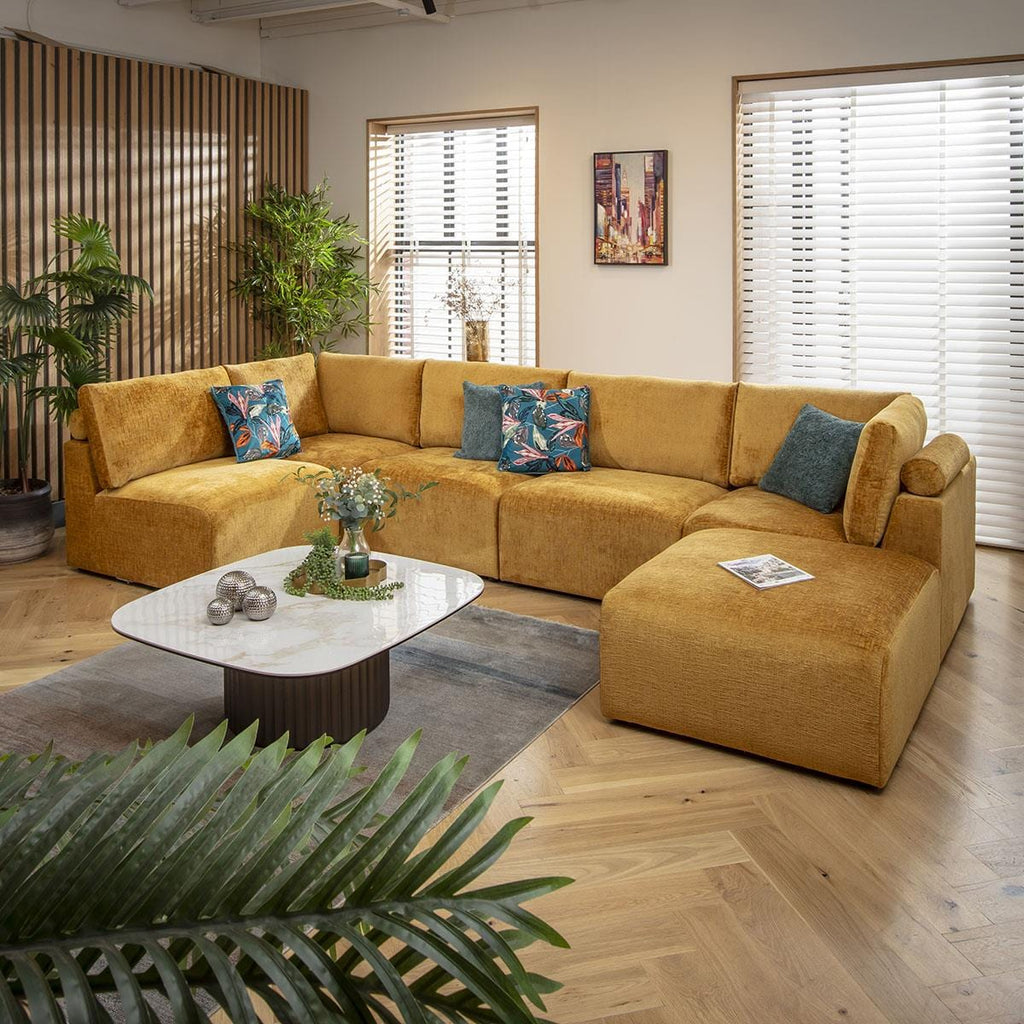 Martha 6 Seater U-Shape Sofa Mustard Chenille 348x176cm 6L
