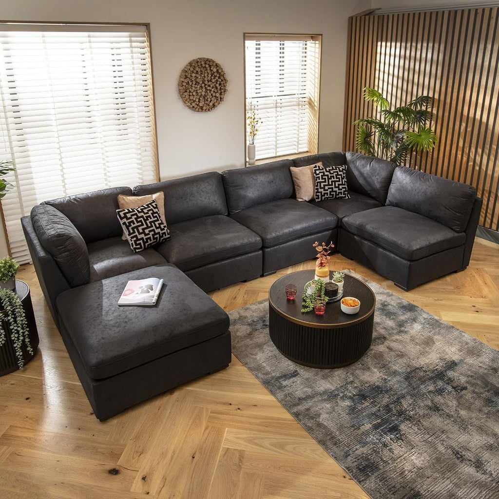 Mikey 6 Seater U-Shape Sofa Black 380x190cm 6L