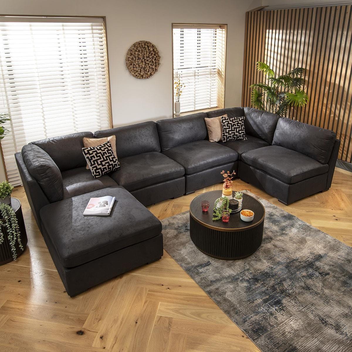 Mikey 6 Seater U-Shape Sofa Black 380x190cm 6L