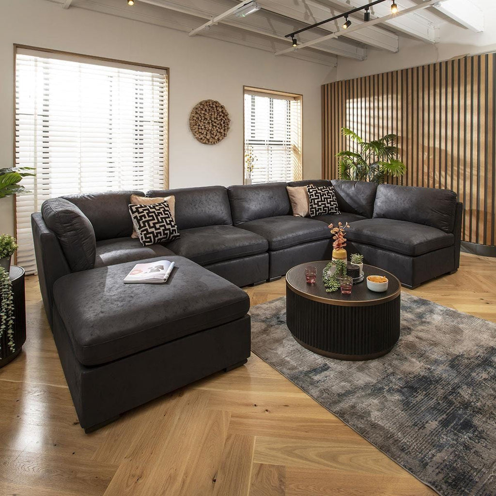 Mikey 6 Seater U-Shape Sofa Black 380x190cm 6L