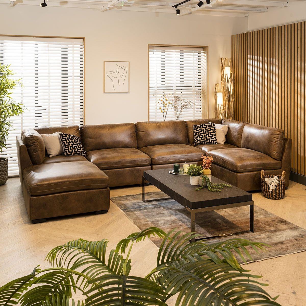 Mikey 6 Seater U-Shape Sofa Brown 380x190cm 6L