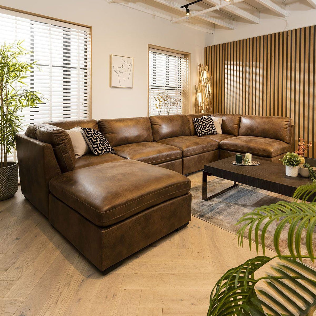 Mikey 6 Seater U-Shape Sofa Brown 380x190cm 6L