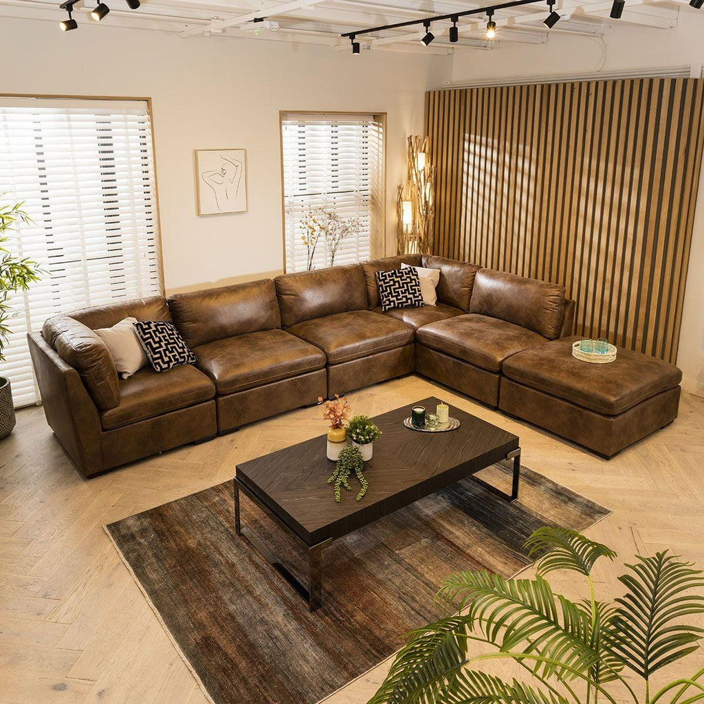 Mikey 6 Seater U-Shape Sofa Brown 380x190cm 6L