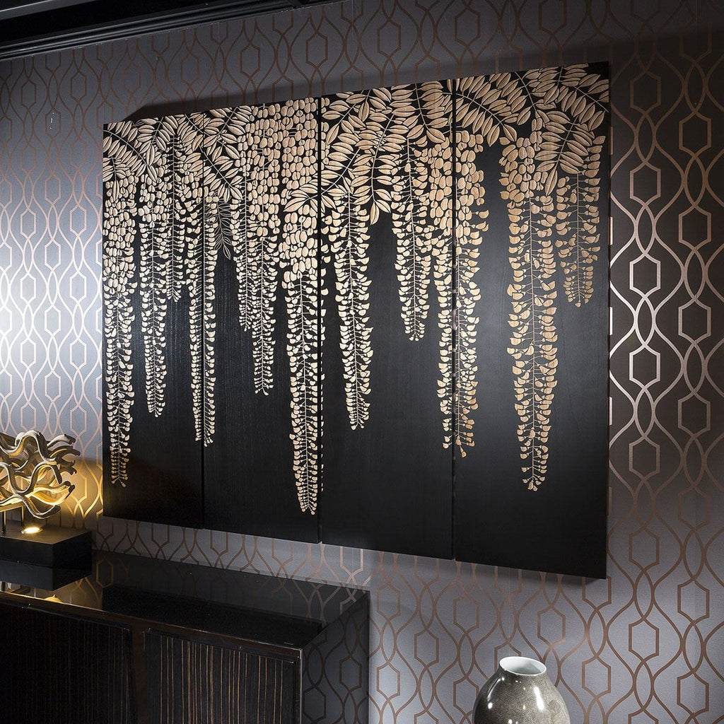 Large Wall Art Artwork Hand Carved Wood Black Oak Wisteria 180x150cm