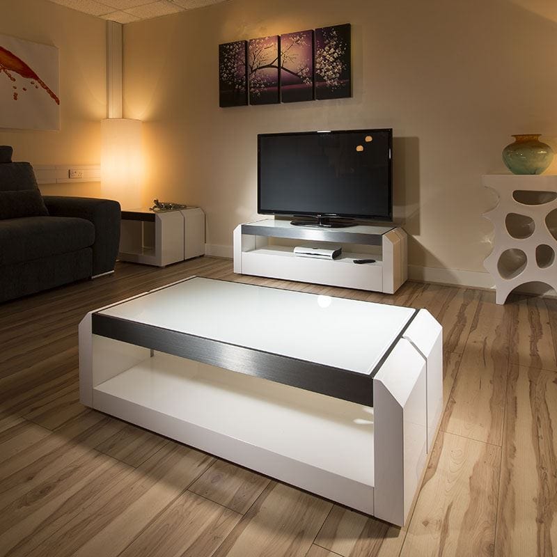 Large White Gloss / Glass Rectangular Coffee Table Modern Designer 01A
