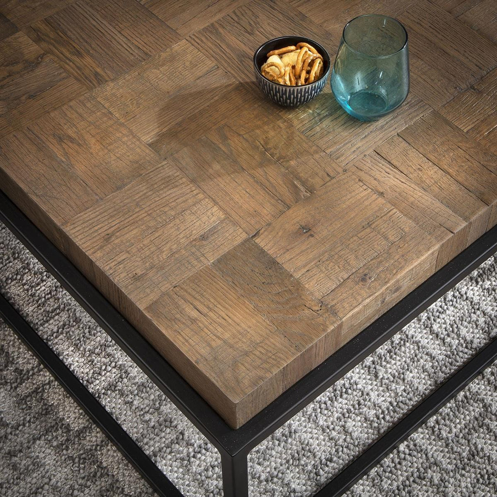 Ziggy Square Wooden Side Table Reclaimed Oak & Black Metal 60cm