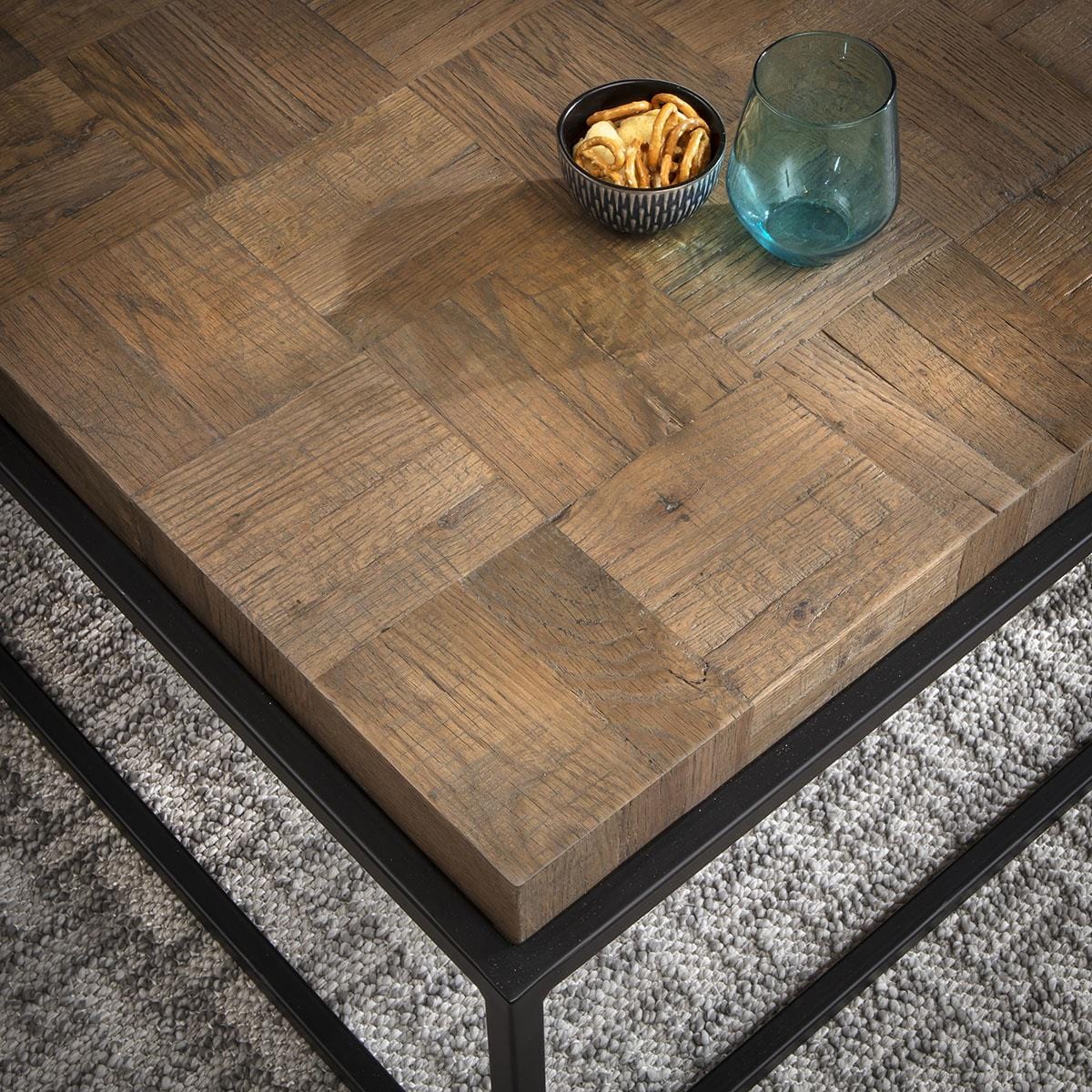 Ziggy Square Wooden Side Table Reclaimed Oak & Black Metal 60cm