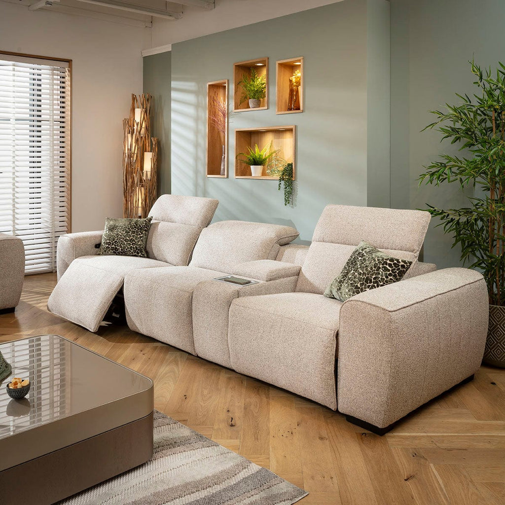 Lola Modern 3 Seater Electric Recliner Sofa & Console Beige 315cm 1C1