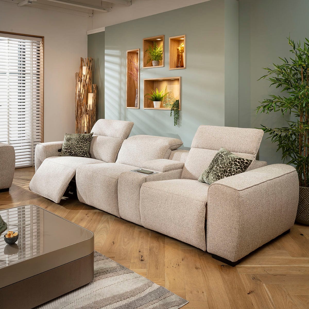 Lola Modern 3 Seater Electric Recliner Sofa & Console Beige 315cm 1C1