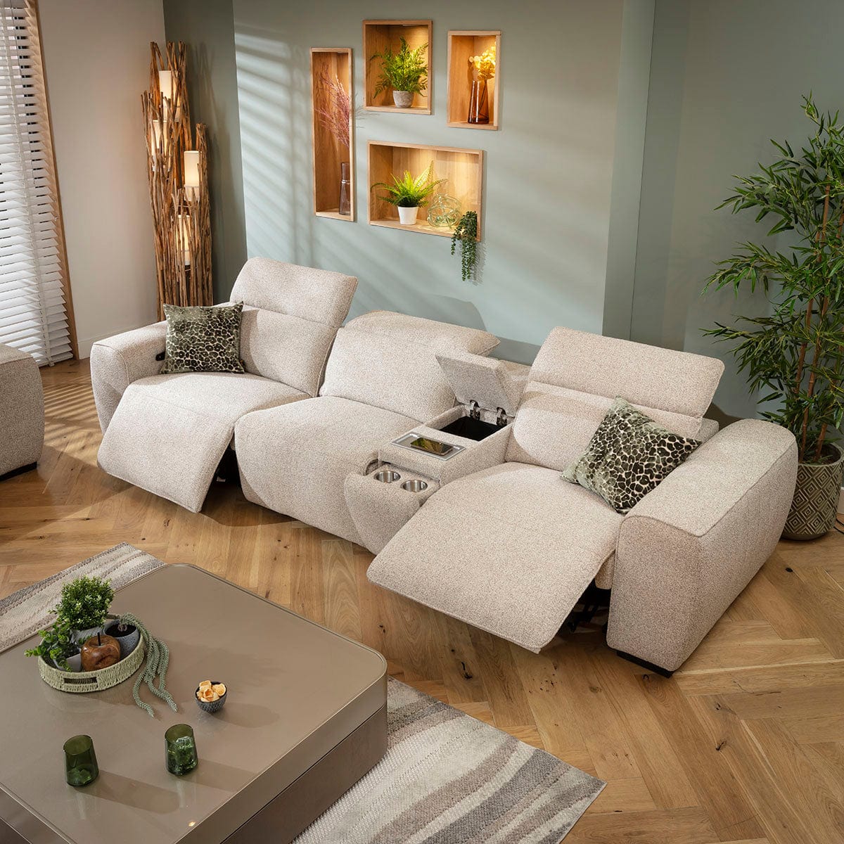 Lola Modern 3 & 2 Seater Electric Recliner Sofa Set with Consoles Beige 1C1+2SC1