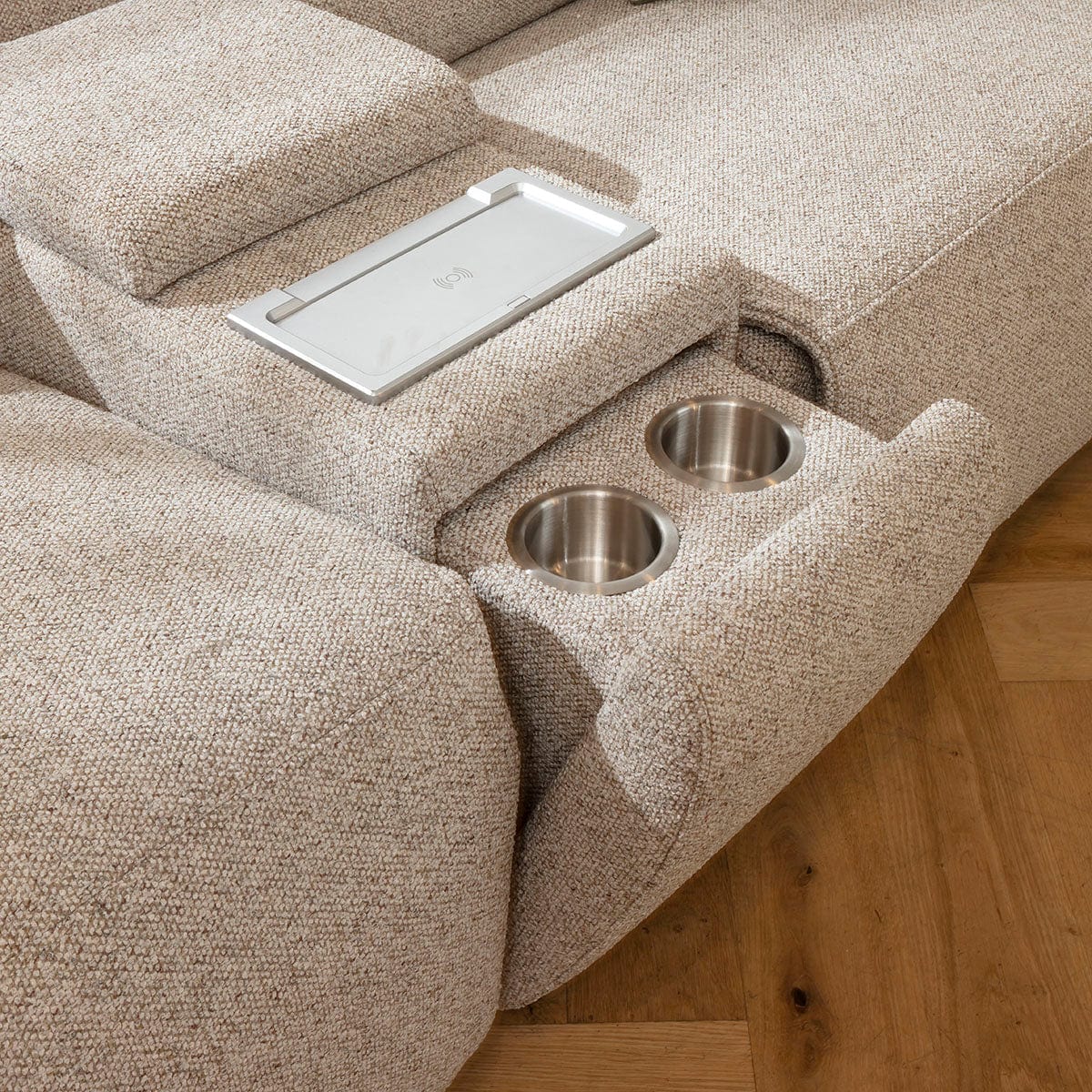 Lola Large 5 Seater Recliner Corner Sofa & Consoles Beige 329x329cm 14C2