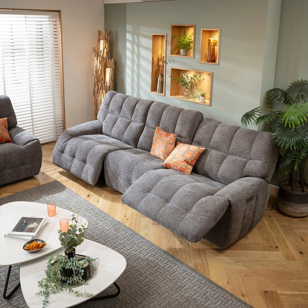 Luca Modern 3 & 2 Seater Electric Recliner Sofa Set Charcoal Chenille 1+2S