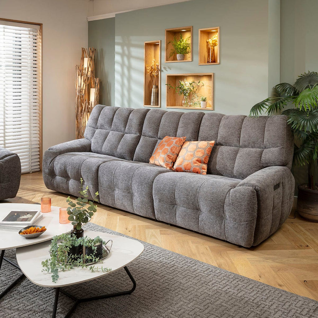 Luca Modern 3 Seater Triple Electric Recliner Sofa Charcoal Chenille 290cm 1R1