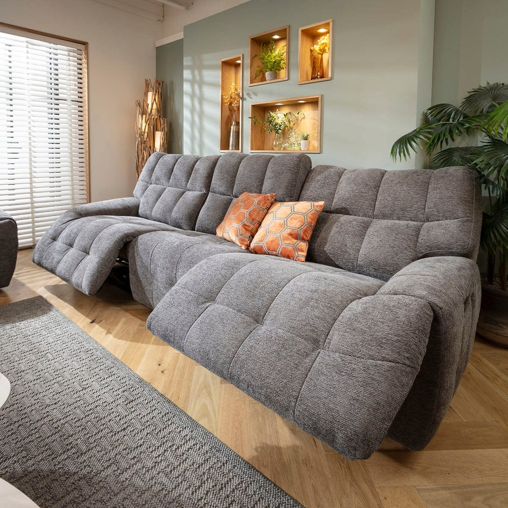 Luca Modern 3 Seater Triple Electric Recliner Sofa Charcoal Chenille 290cm 1R1