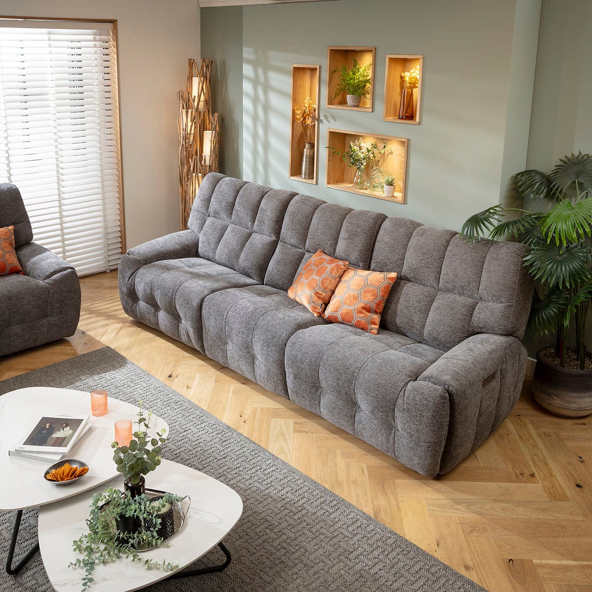 Luca Modern 3 Seater Dual Electric Recliner Sofa Charcoal Chenille 290cm 1