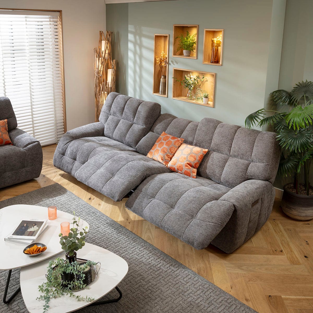 Luca Modern 3 & 2 Seater Full Electric Recliner Sofa Set Charcoal Chenille 1R1+2S