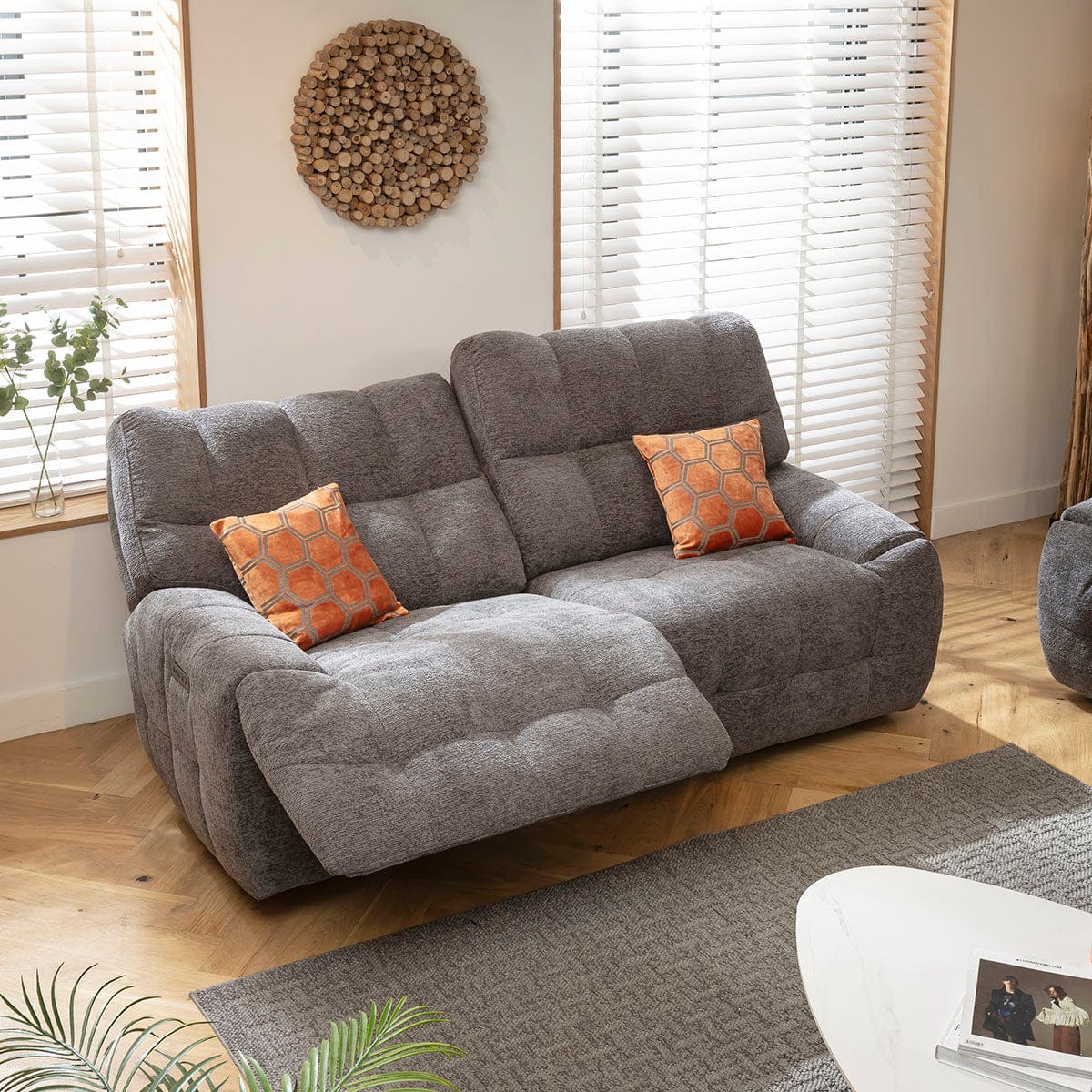 Luca Modern 3 & 2 Seater Full Electric Recliner Sofa Set Charcoal Chenille 1R1+2S