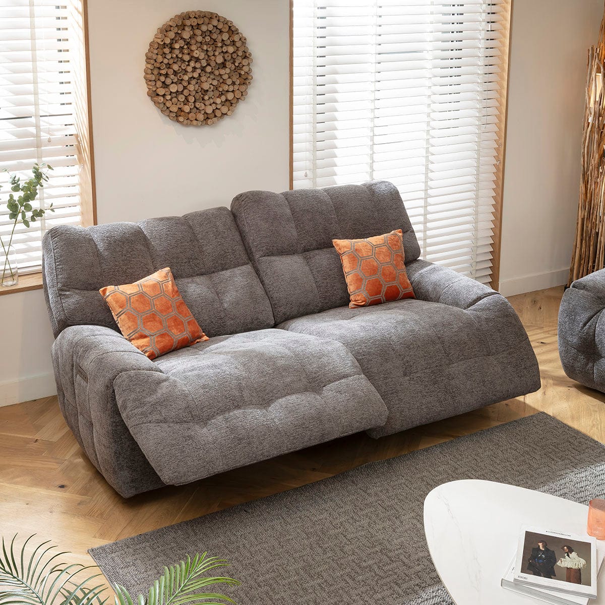 Luca Modern 2 Seater Electric Recliner Sofa Charcoal Chenille 290cm 2S