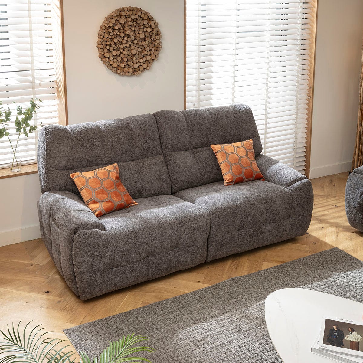 Luca Modern 2 Seater Electric Recliner Sofa Charcoal Chenille 290cm 2S