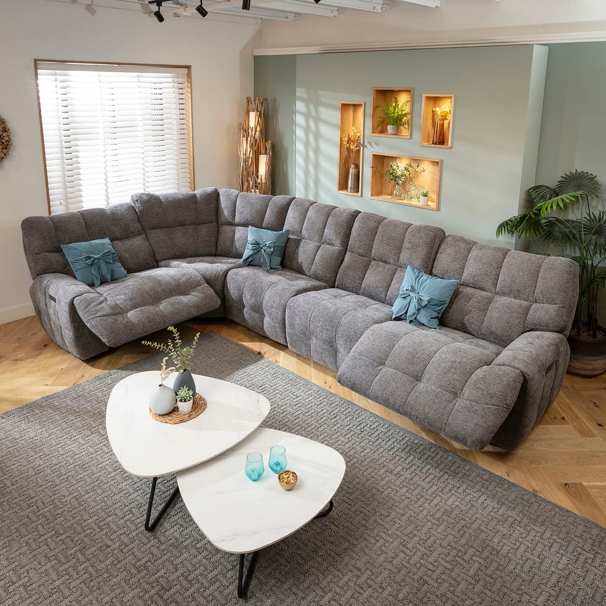 Luca 5 Seater Dual Recliner Corner Sofa Charcoal Chenille 380x220cm 8