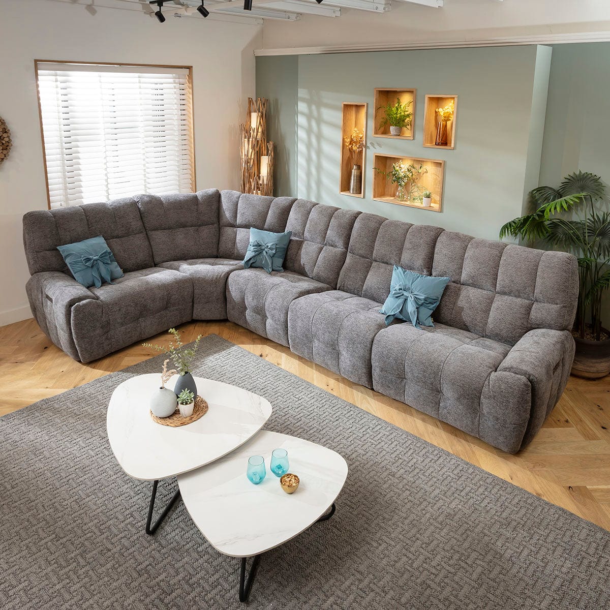 Luca 5 Seater Triple Recliner Corner Sofa Charcoal Chenille 380x220cm 8R1