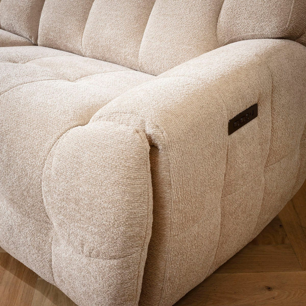Luca 5 Seater Dual Recliner Corner Sofa Beige Chenille 300x300cm 14