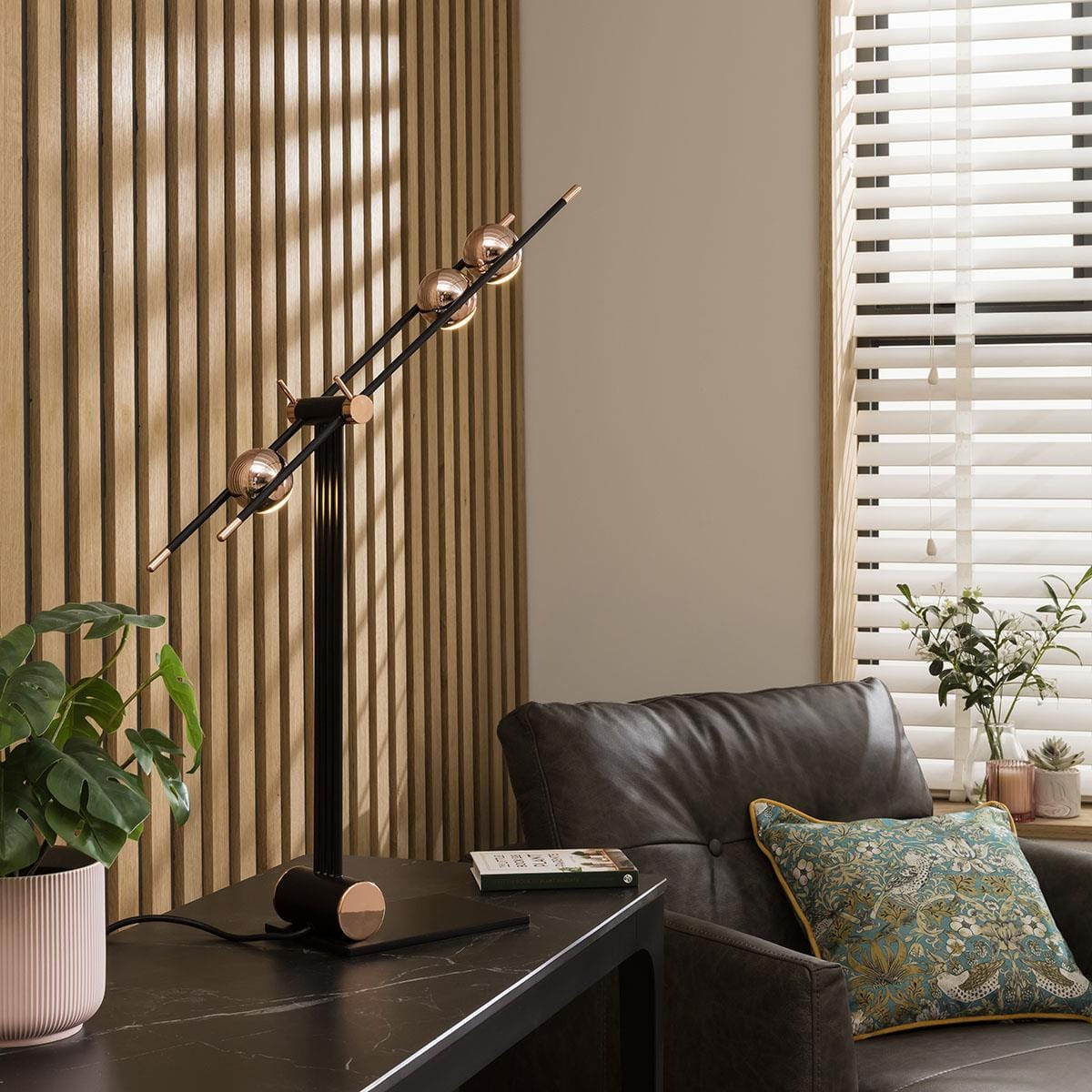 Lux Bedside Desk Table Lamp Black & Gold 50cm