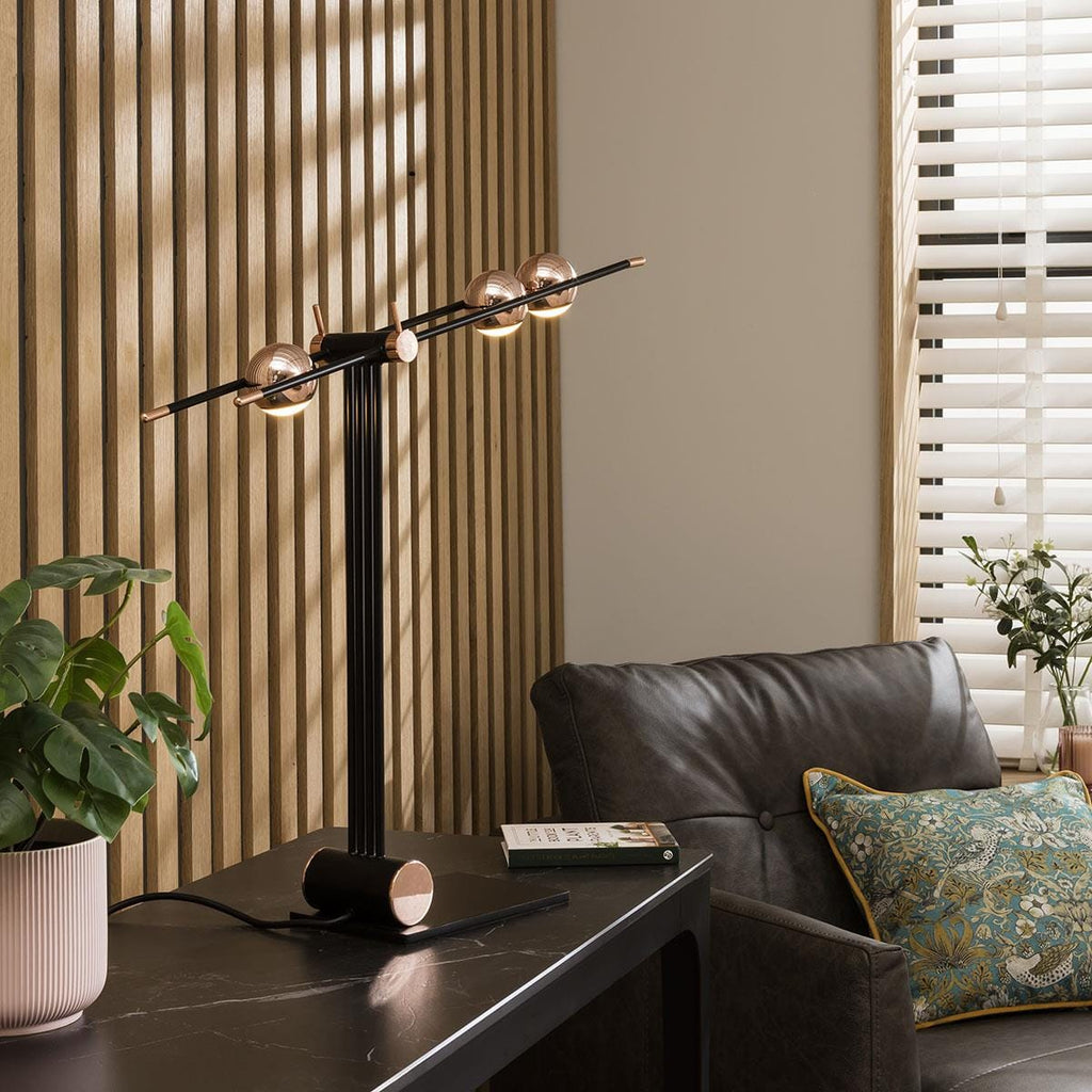 Lux Bedside Desk Table Lamp Black & Gold 50cm